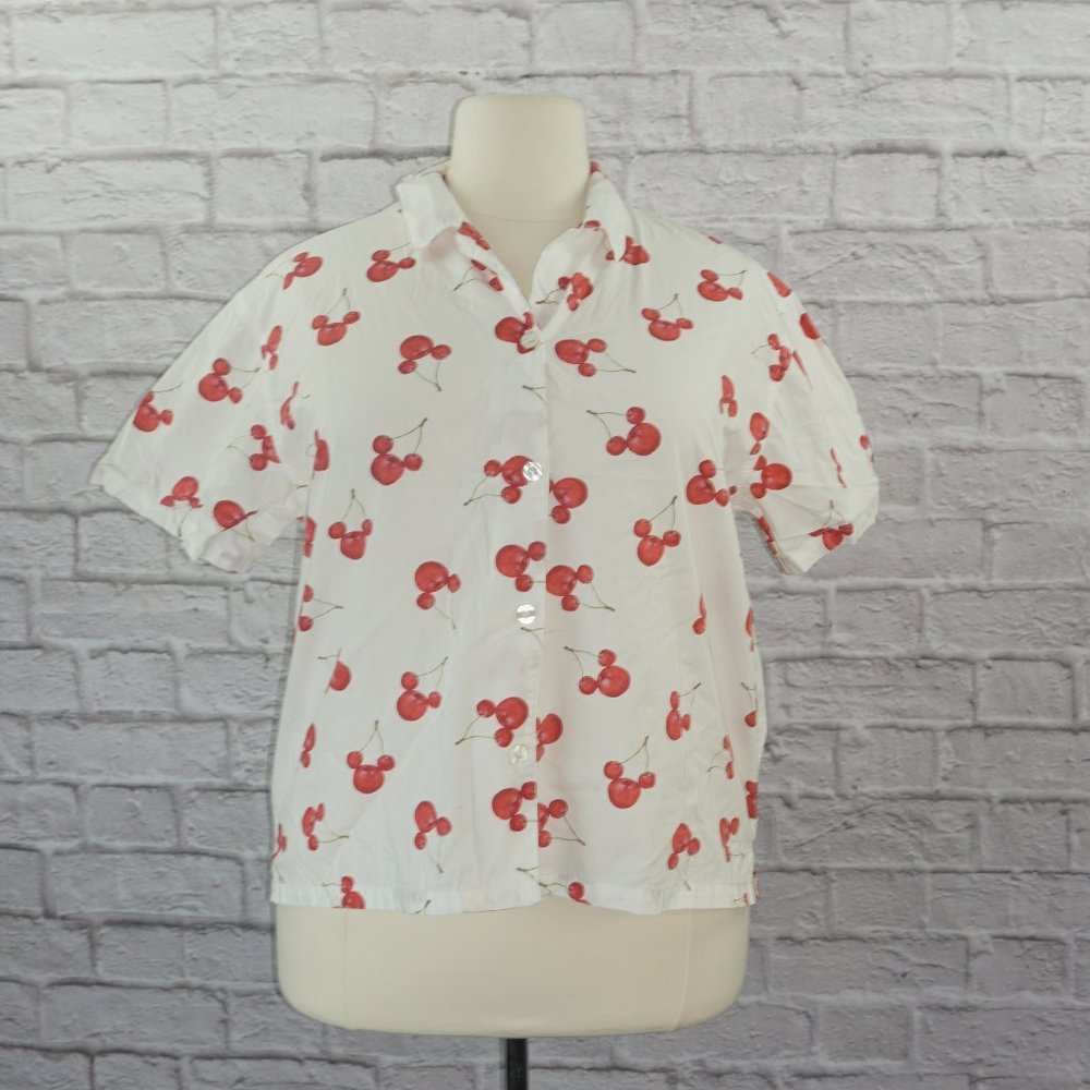 Disney Cherry Mickey Ears Cotton Button Down Shirt XL